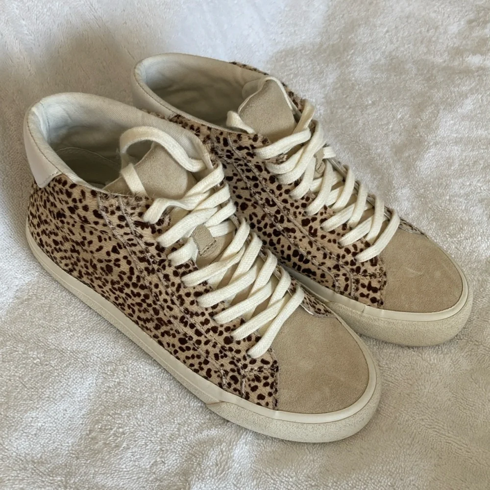 Madewell Sneakers Leather Calf Hair Mid Top Beige Brown Lace Up Size 5.5 - Picture 1 of 7